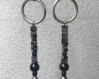 Sterling Silver Earrings Hematite plates and beads