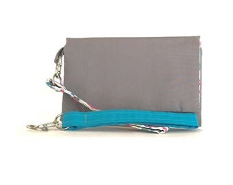 Closeout - Gray Pink and Turquoise Owls Cell Phone Wallet and Wristlet