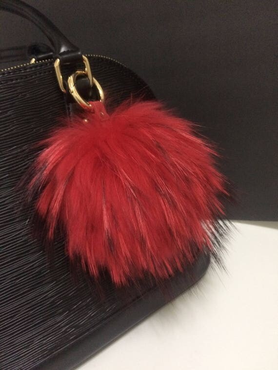 charm pom pom fur red Pom Real Raccoon pom Large Fur Real Genuine Fur Pompom Fur