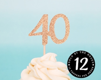 40th Birthday Cupcake Toppers 40 Cupcake Toppers 40th Anniversary Toppers Cheers to 40 Years 40 Gold Glitter 40 Black Glitter