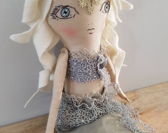 Handmade Mermaid Doll 17 Inch / Cloth Doll / Fabric Doll / Heirloom Doll