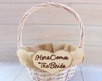 SALE Burlap Flower Girl Basket Rustic Shabby Chic Wedding Basket