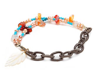 Bracelet - Blue,Brown - Metal,Shell,Pearl,Nature Stone - Elegant - Anniversary