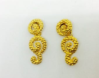 Boucles D'oreilles Vintage TED LAPIDUS - Résine Rouge Sur Métal Plaqué Or 24 Carats - Occasion Très Bon état
