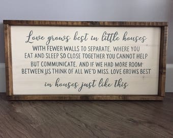 Love grows best in little houses sign, Family Sign, Rustic Wood Decor, Love grows Best, Little houses, Farmhouse Style, Framed Wood Sign