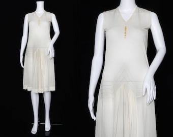 1920s Ivory Day Dress with Pleating Detail