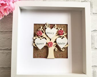 Handmade Wooden Family Tree Frame, personalised, gift for her, gift for him, family tree, grandchildren, family gift