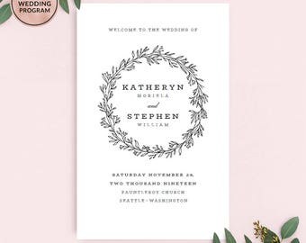 Floral Wedding Programs Booklet, Wedding Program Template Folded, Catholic Wedding Program, Wedding Program PDF Template Instant Download