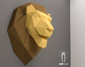 Lion Pepercraft Head, Papercraft Trophy, Pdf Kit, 3D DIY King Lion Head, DIY Paper Sculpture, 3D Puzzle DIY, Digital Download, Trophy Art