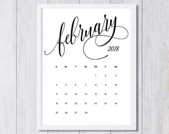 February 2018 printable pregnancy announcement calendar social media flat lay photo prop due date save the date digital file download