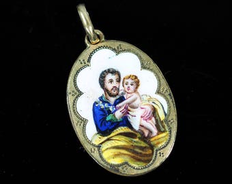 Antique Saint Christopher Enamel Pendant