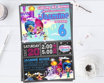 Shimmer And Shine Invitation, You Print Invitation, Shimmer And Shimer Birthday, Shimmer And Shine Birthday Party Invitation