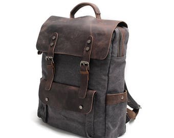 Macbook Backpack / Waxed Canvas Backpack / Birthday Gifts / Laptop Backpack / Leather Backpack / Men Backpack / Women Backpack