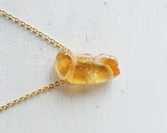 Raw Rough Yellow Orange Citrine Pendant Natural Gemstone Necklace Sterling Silver or 14k Gold Filled