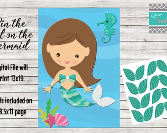 Pin the Tail on the Mermaid. Birthday Party Game *Digital File*