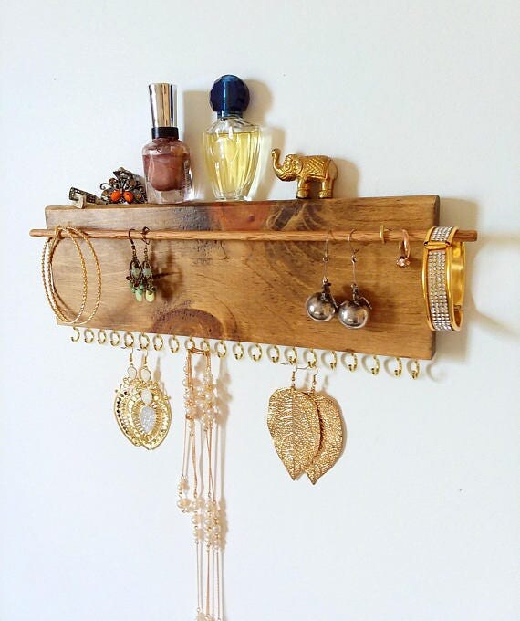 Jewelry organizer wall mount reclaimed wood shelf jewelry