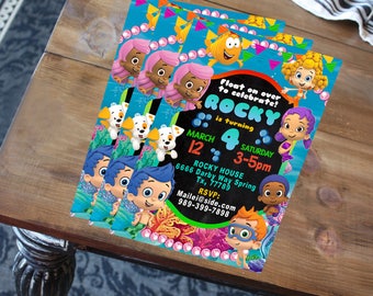 Bubble Guppies Invitation, Bubble Guppies Birthday Invitation, Bubble Guppies Invite, Bubble Guppies Digital Printable, Chalkboard Guppies