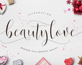 Calligraphy font download, Calligraphy typeface, Wedding font, instant downloadable font - Beautylove Script