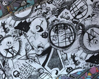 Nightmare Before Christmas Fabric, Tossed World, Fabric By the Yard, Cotton, Fabric, Sally, Jack, Disney, BTY, TheFabricEdge