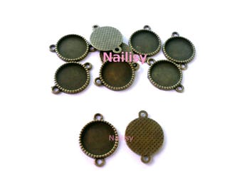 Set of 10 connectors with support cabochon 14mm bronze metal REF1902