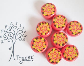 Orange Glory Disc Beads, handmade beads, polymer clay beads.