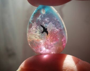 Clouds sky resin pendant necklace. 3d effect resin necklace pendant with diorama with clouds and sky
