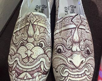 Unique Hand Painted Art Unisex Custom Canvas Vans Toms Shoes. All Sizes! Waterproof paint