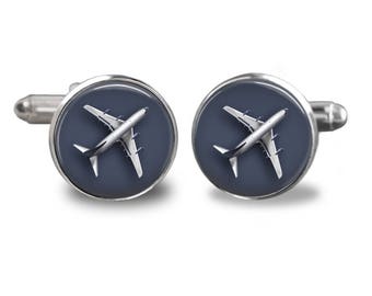 Airplane cufflinks plane cufflinks pilot cufflinks airplane gift mens cufflinks glass cufflinks silver cufflinks mens cuff links