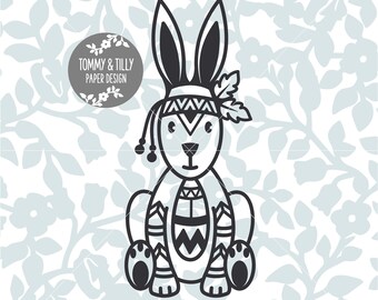 Tribal Bunny SVG - Silhouette, Cricut, Cutting File, Kids svg, Digital Download, dxf, png, jpg, pdf