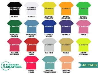 Heat Transfer Vinyl Sheets Mega Bundle 40 Sheets - HTV Iron on for Cricut, Silhouette, Iron, Heat Press & more. 18 Assorted colors