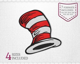 Dr. Seuss Cat in the Hat Applique Embroidery Machine Design - 4 Sizes - INSTANT DOWNLOAD - Applique, Embroidery, Designs