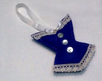 Retro blue corset pin cushion or door decor
