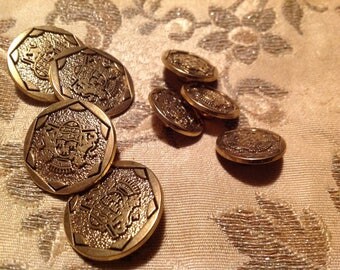 Set of eight vintage Metal coat of arms style buttons