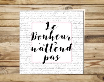 square message "Happiness" made in France FSC paper greeting card