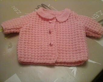 JACKET - CARDIGAN HAND KNITTED NEWBORN PINK