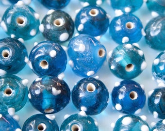 Indian round glass bead blue and white ~ 1.3 cm