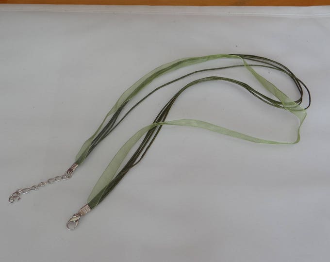 olive green colored 45 cm cord and nylon organza Ribbon necklace