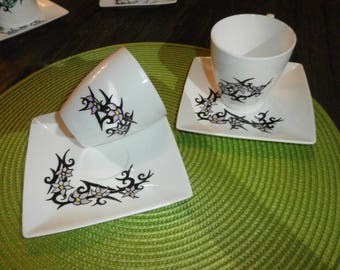 custom painted white porcelain flowers earinya Cup