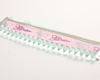 Multi strand fashion bracelet, mint and pale pink