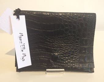 With black faux leather snap pouch