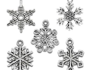 5 charms - silver snowflake star of snow Christmas 19 x 16-25x19mm - SC11040