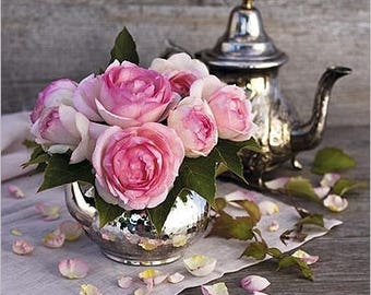 DECO poster wall 2 TEAPOTS silver and pink 30 cm x 30 cm