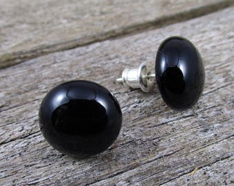 Black Post Earrings Black Stud Earrings Sterling Silver Stud Earrings Modern Minimalist Studs Black Earrings Black Studs Black Posts