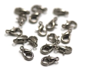 20 small lobster claw clasps, 10 x 5, 5 mm, gun metal