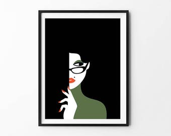 Vogue Poster, Vogue Art Print, Black And White Illustration, Coco Art Print, Vogue Printable, Coco Chanel Art, Glamour Art Prints