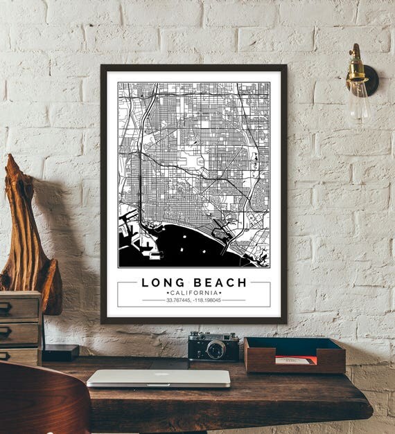 Long Beach California City map Poster Printable Print