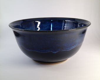 Large pottery bowl, ceramic bowl, handmade pottery, blue bowl