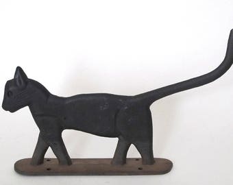 ANTIQUE BLACK CAT Cast Iron Boot Scraper and Doorstop - Early 1900's