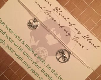 Outlander bracelet, wish bracelet, outlander wedding, wedding vows bracelets, couples wish bracelets, outlander Jamie and Claire
