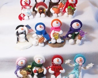 Snowman of the month club subscription: (3) (6) (8) or (12) months, polymer clay snowmen ornaments